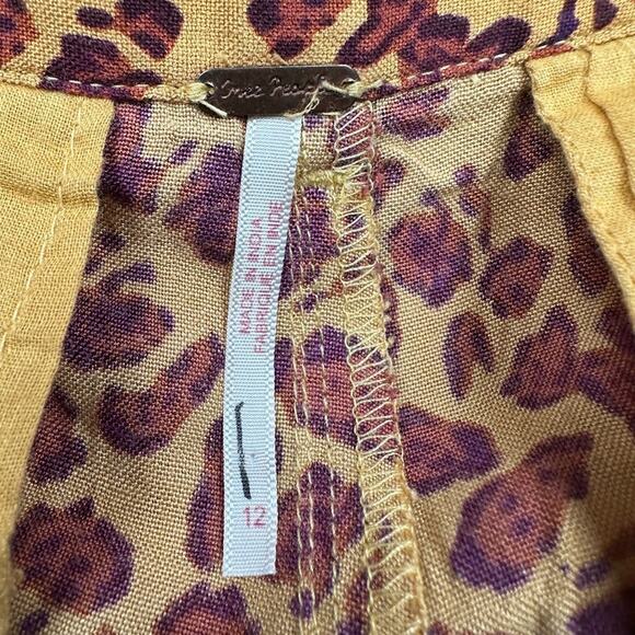 Free People Pants Womens 12 Tan Animal Print Wide Leg Boho Festival Hippie - Picture 9 of 16
